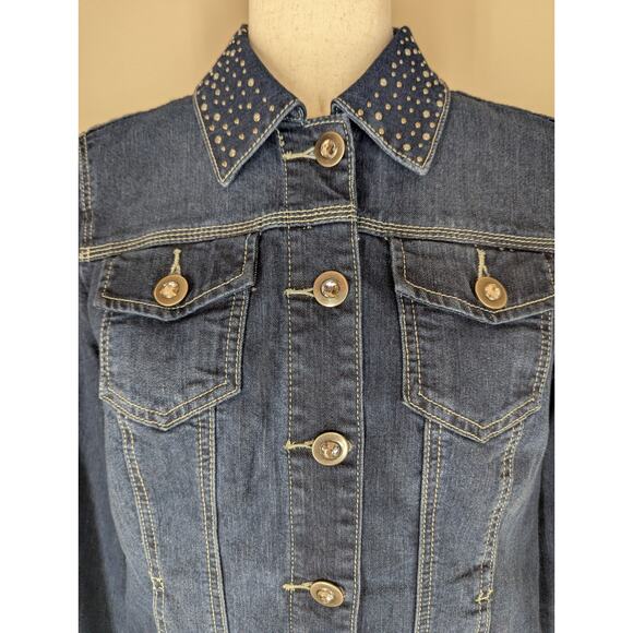 Christopher & Banks Women’s Denim Jacket Rhinestones Rivets Bling Size Small New - Picture 2 of 14